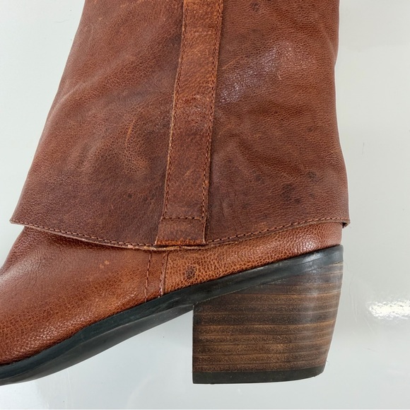 Franco Sarto Fold Over Almond Toe Brown Leather Cowgirl Ankle Boot 8M - Picture 4 of 11